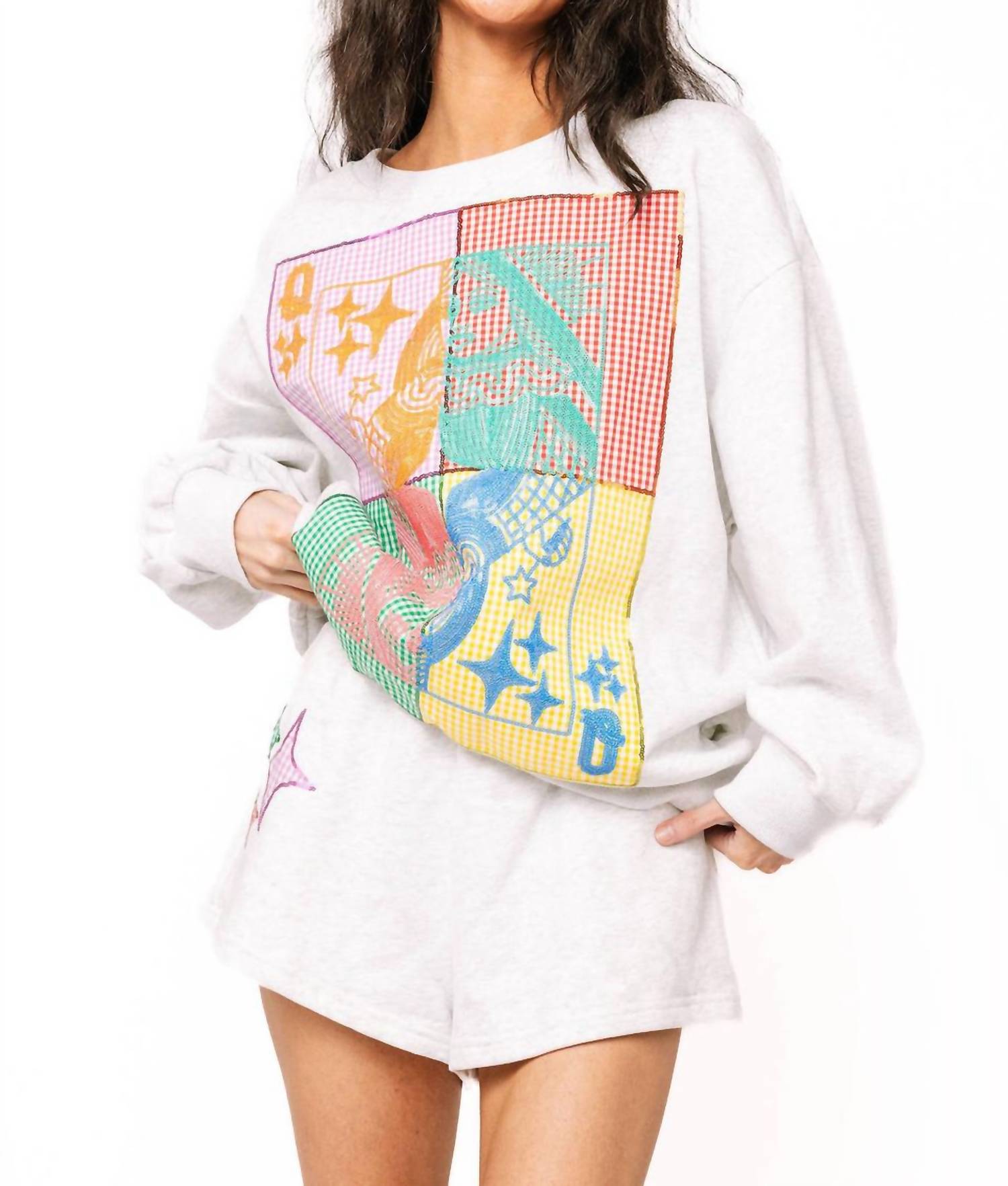 Queen Of Sparkles - Colorblock Gingham Card Logo Sweatshirt