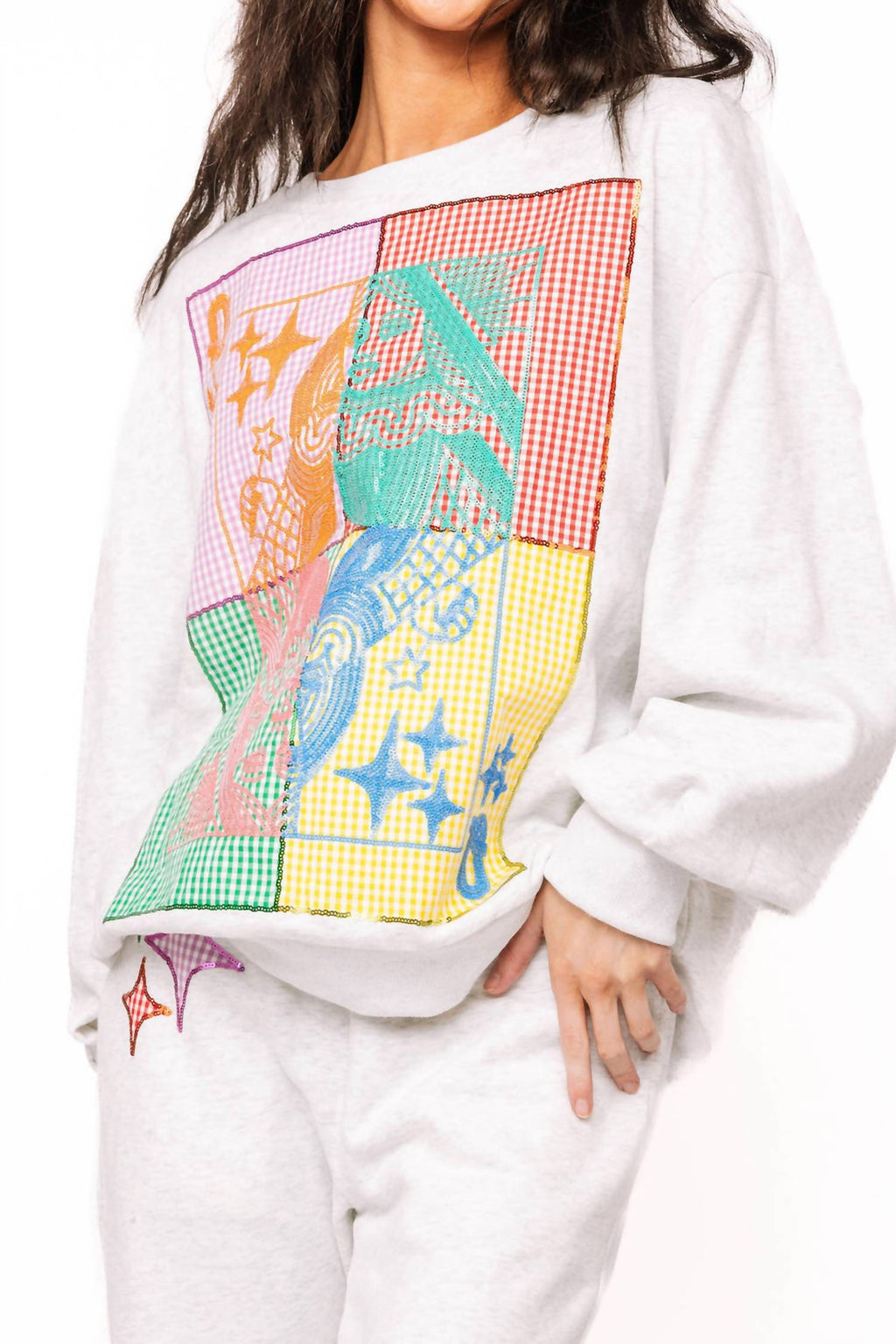 Queen Of Sparkles - Colorblock Gingham Card Logo Sweatshirt