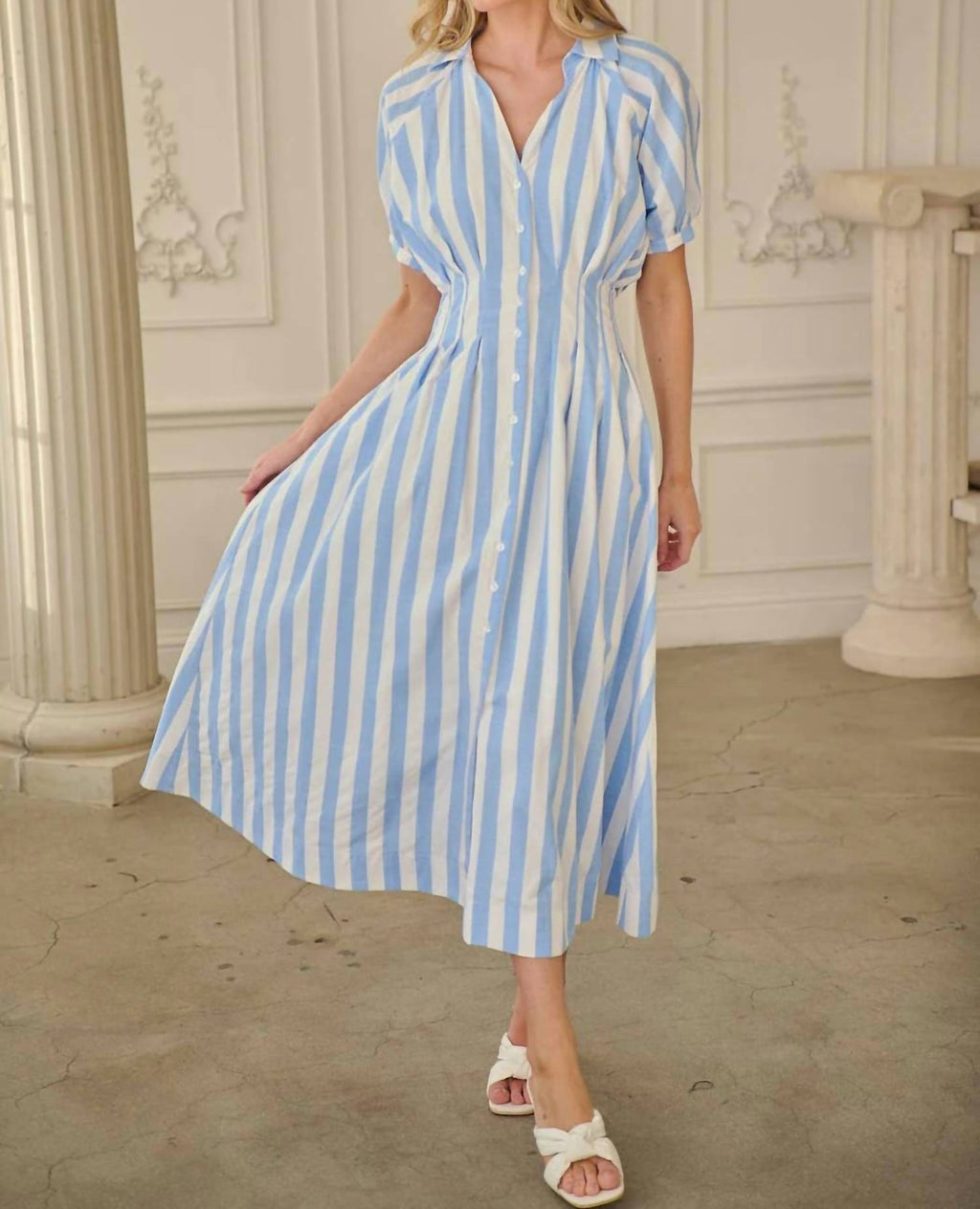 Sugarlips - Silvie Pleated Fays Stripe Midi Dress