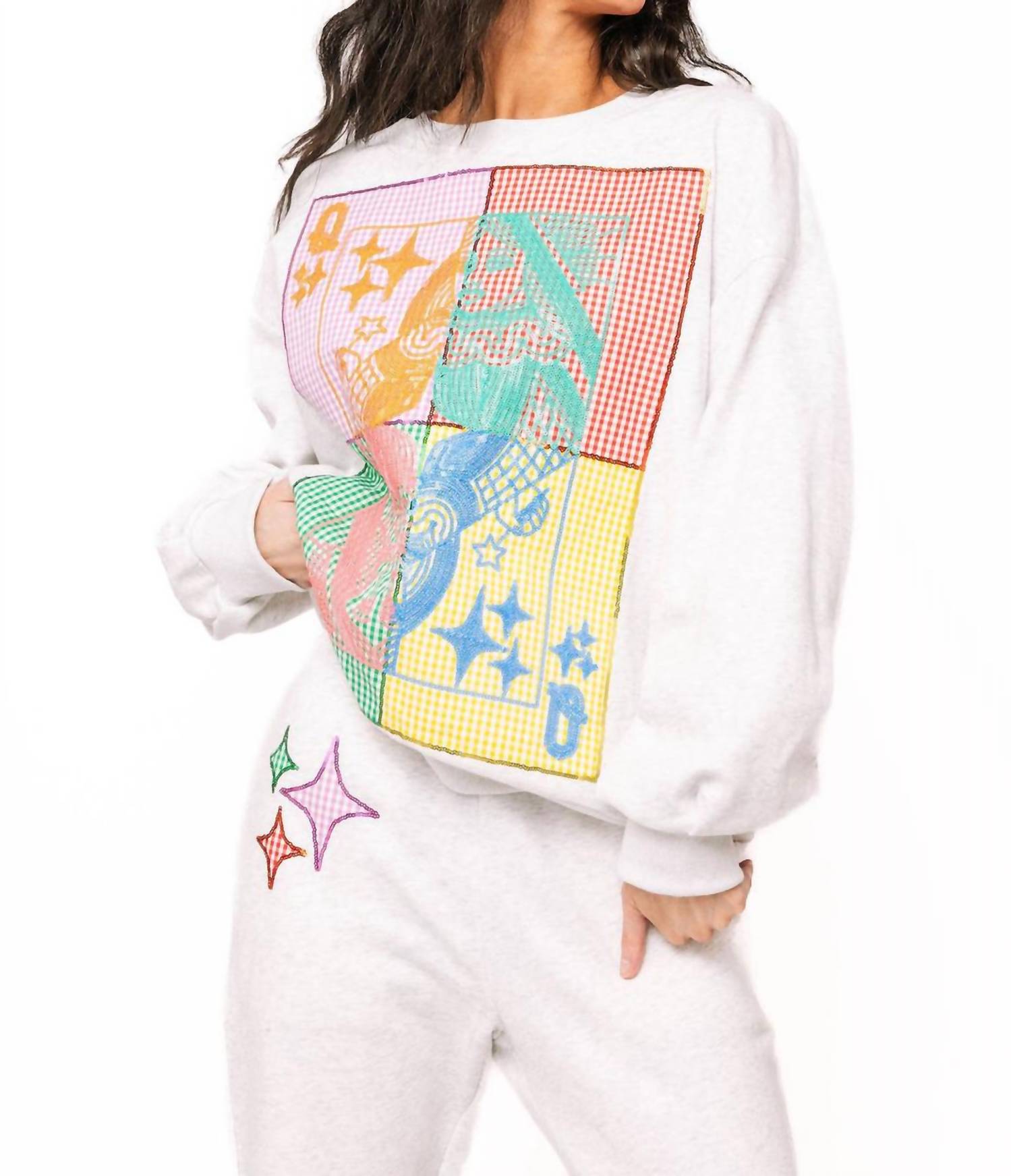 Queen Of Sparkles - Colorblock Gingham Card Logo Sweatshirt