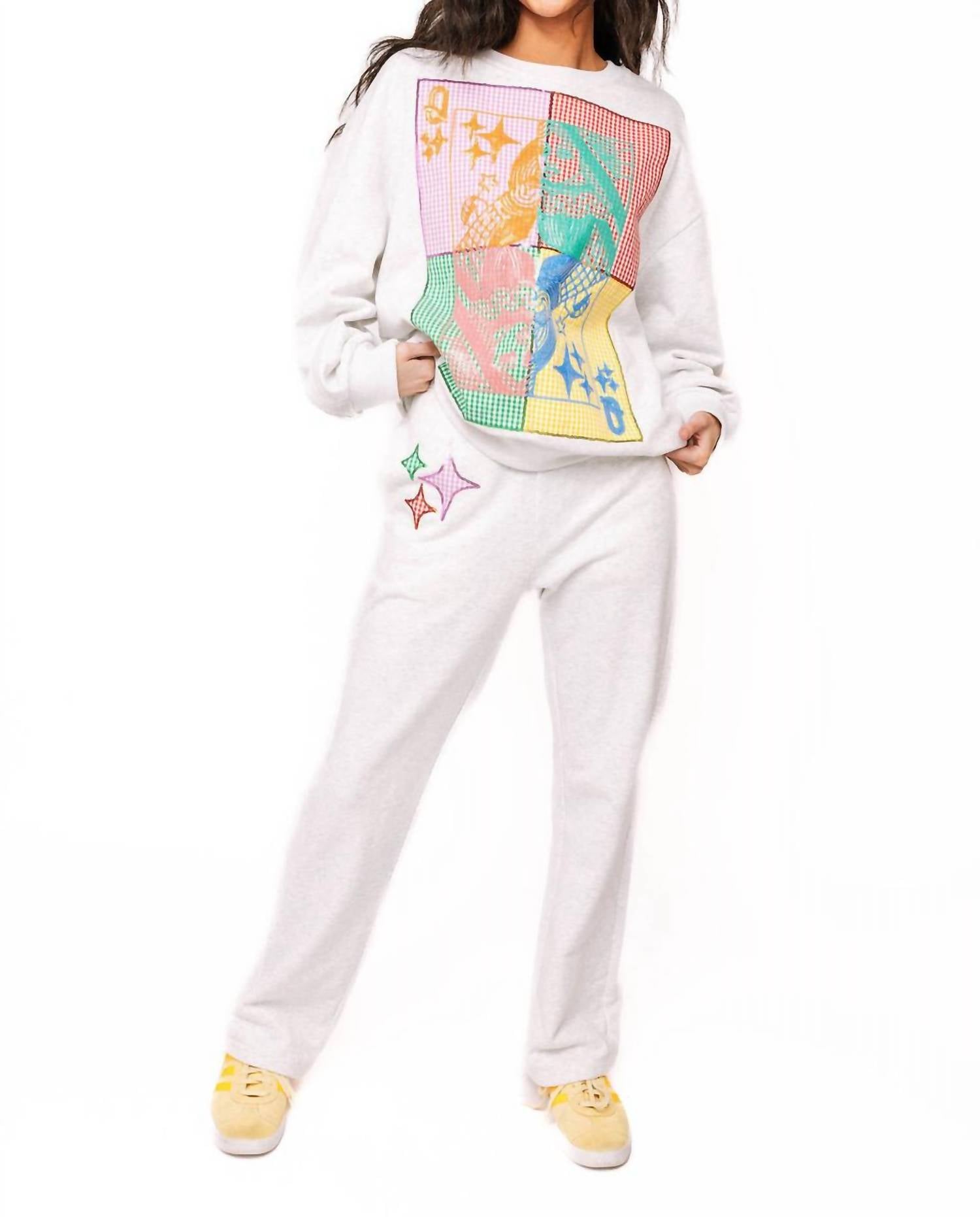 Queen Of Sparkles - Colorblock Gingham Card Logo Sweatshirt