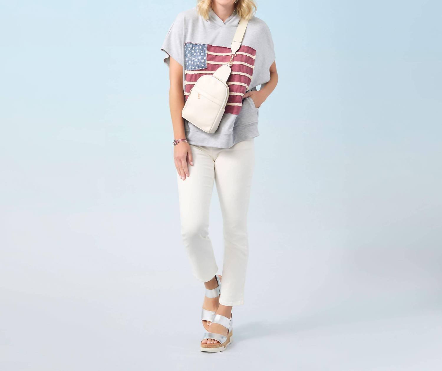 Coco + Carmen - Vintage Look Americana Patriotic Hooded Top